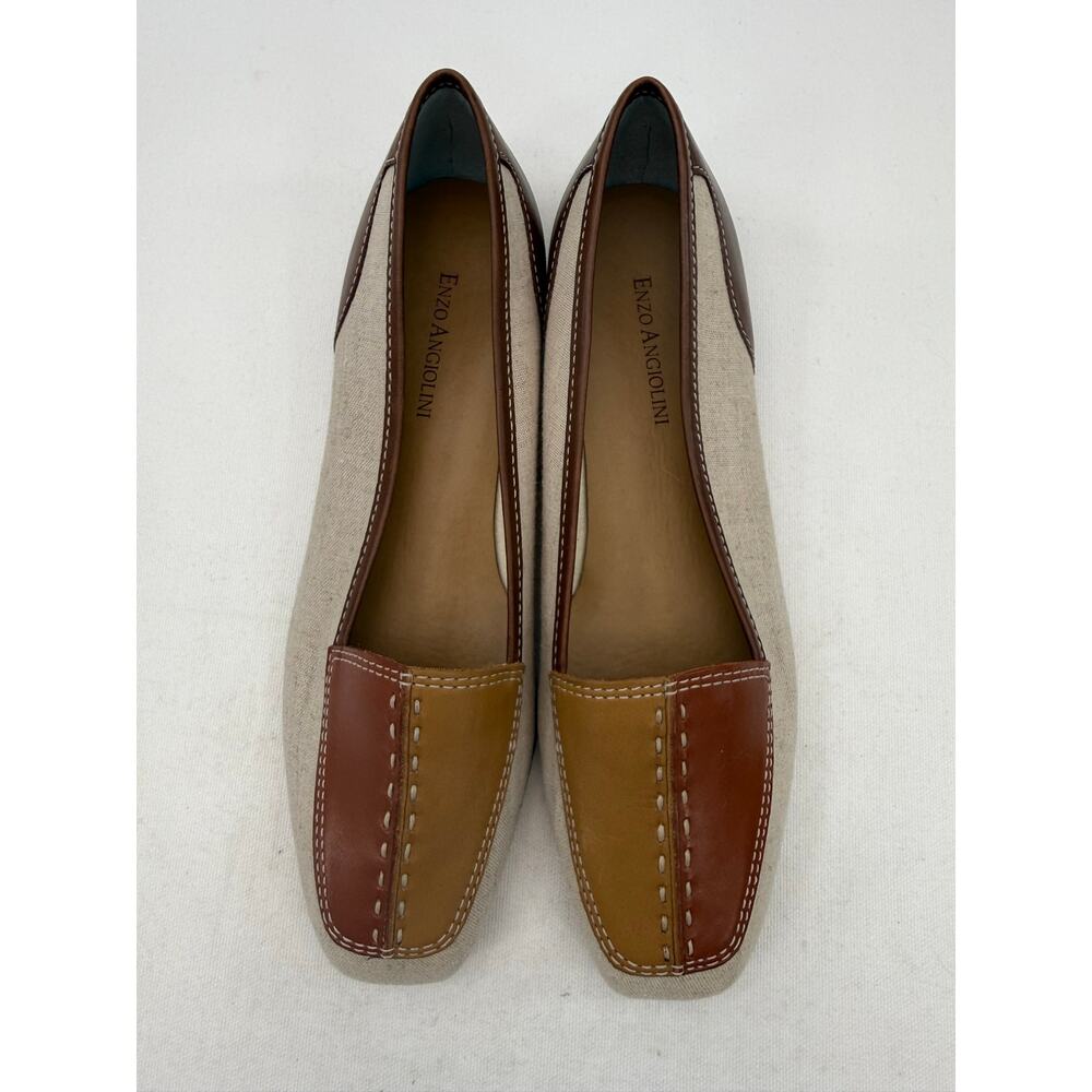 NEW Enzo Angiolini Liberty Leather Canvas Square Toe Loafers Size 8 Minimalist